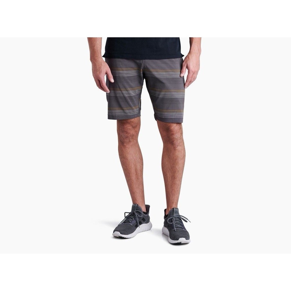 Kuhl Vantage Shorts Mens XXL Carbon Gray Yellow Stripe Hiking‎ Drawstring UPF 50